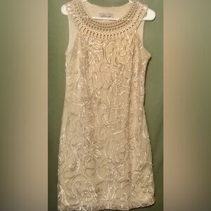 Jessica Howard Champagne Lace Floral Ribbon Cocktail Dress ~ SZ 8